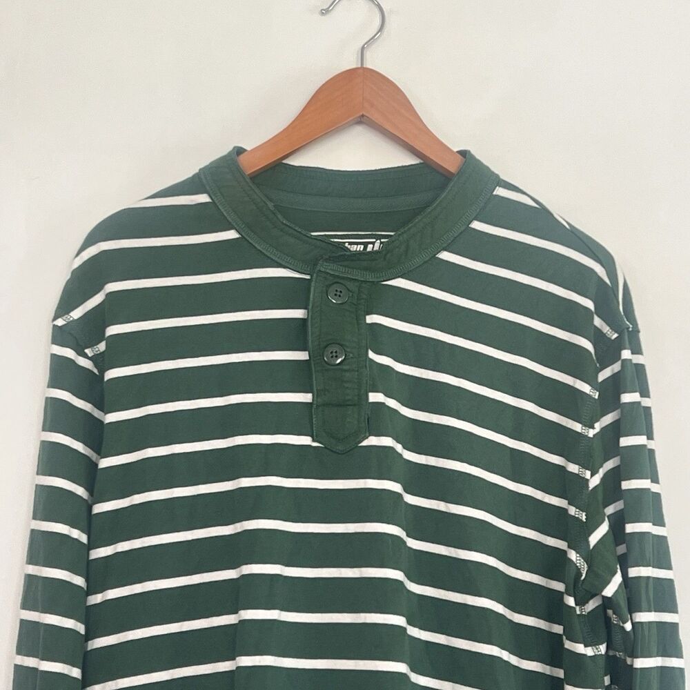 Urban Pipeline Men’s XL Long Sleeve Henley Shirt Green White Stripe Y2K Cotton